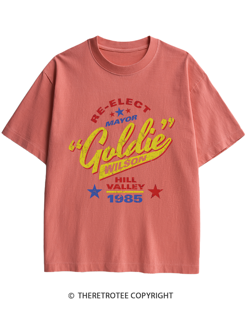 TheRetroTee Re-Elect Mayor Goldie Wilson 1980s Heavy Cotton T-Shirt