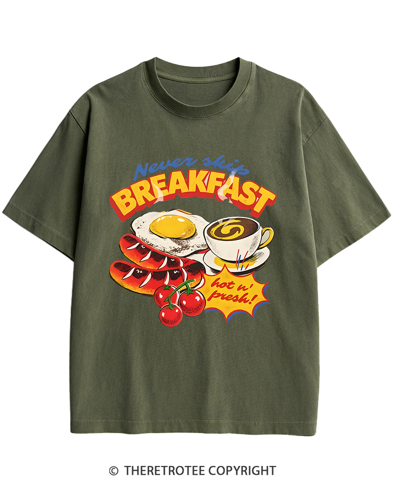TheRetroTee Never Skip Breakfast 1960s Heavy Cotton T-Shirt