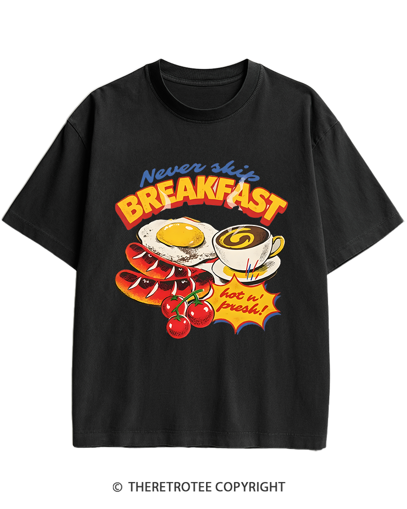 TheRetroTee Never Skip Breakfast 1960s Heavy Cotton T-Shirt