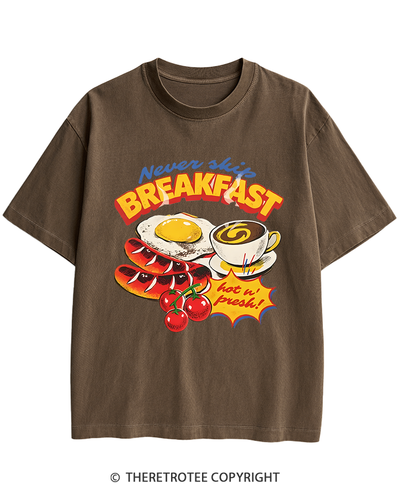 TheRetroTee Never Skip Breakfast 1960s Heavy Cotton T-Shirt