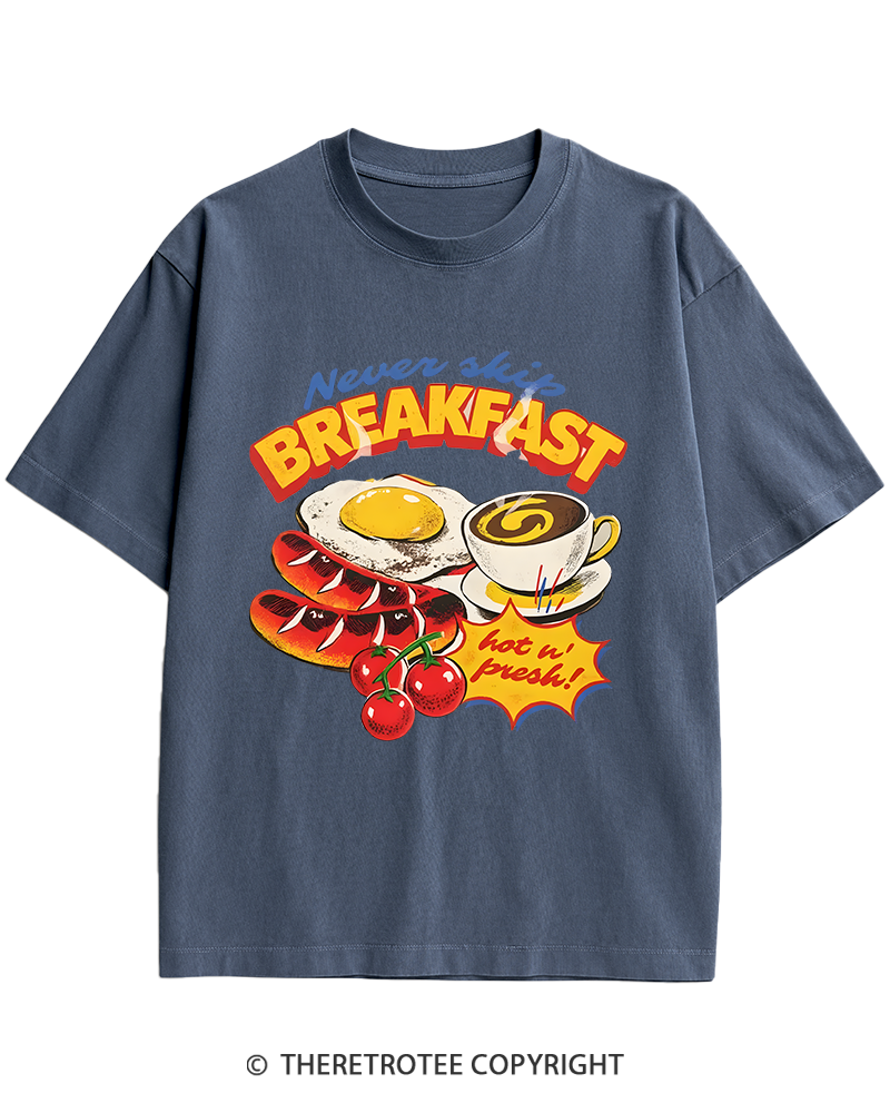 TheRetroTee Never Skip Breakfast 1960s Heavy Cotton T-Shirt