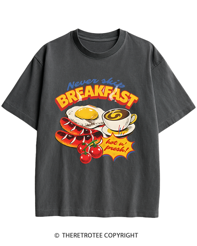 TheRetroTee Never Skip Breakfast 1960s Heavy Cotton T-Shirt