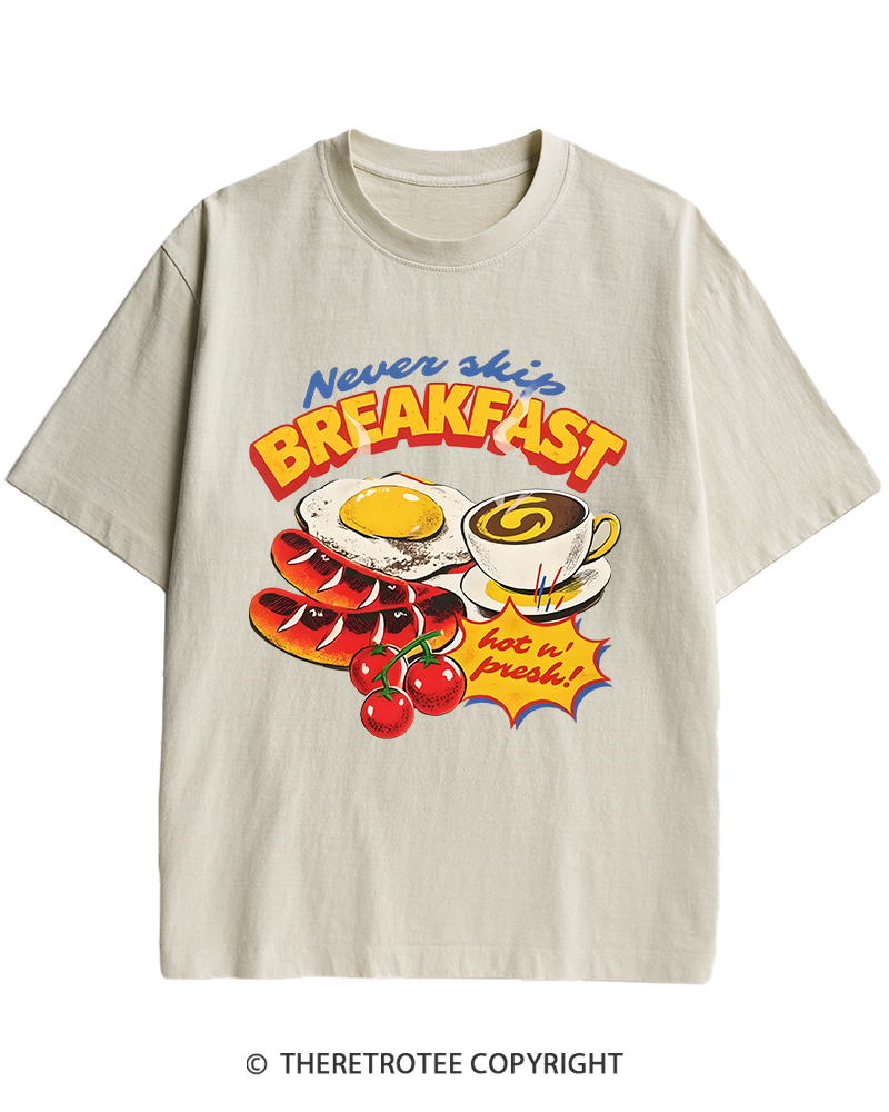 TheRetroTee Never Skip Breakfast 1960s Heavy Cotton T-Shirt
