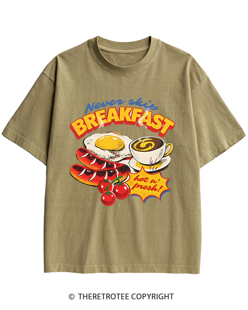 TheRetroTee Never Skip Breakfast 1960s Heavy Cotton T-Shirt