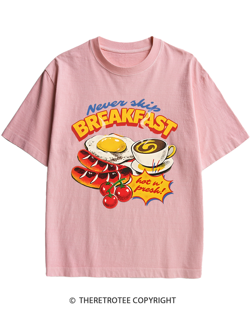 TheRetroTee Never Skip Breakfast 1960s Heavy Cotton T-Shirt
