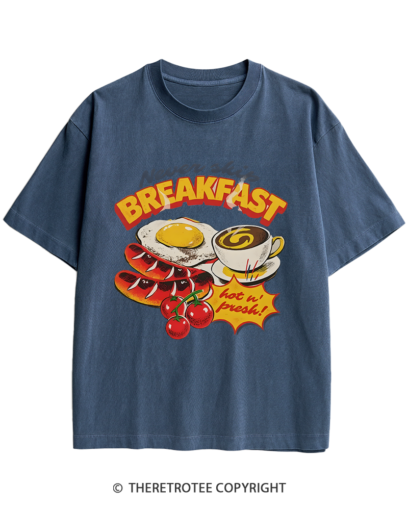 TheRetroTee Never Skip Breakfast 1960s Heavy Cotton T-Shirt