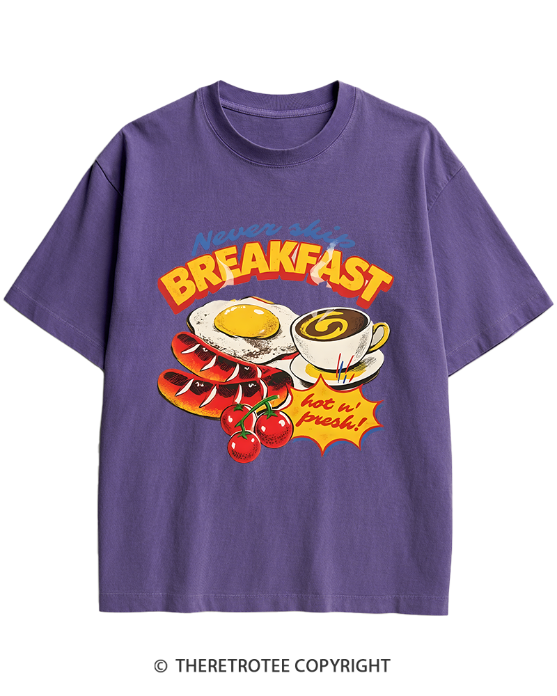 TheRetroTee Never Skip Breakfast 1960s Heavy Cotton T-Shirt