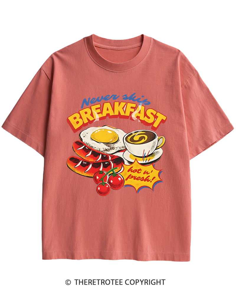 TheRetroTee Never Skip Breakfast 1960s Heavy Cotton T-Shirt