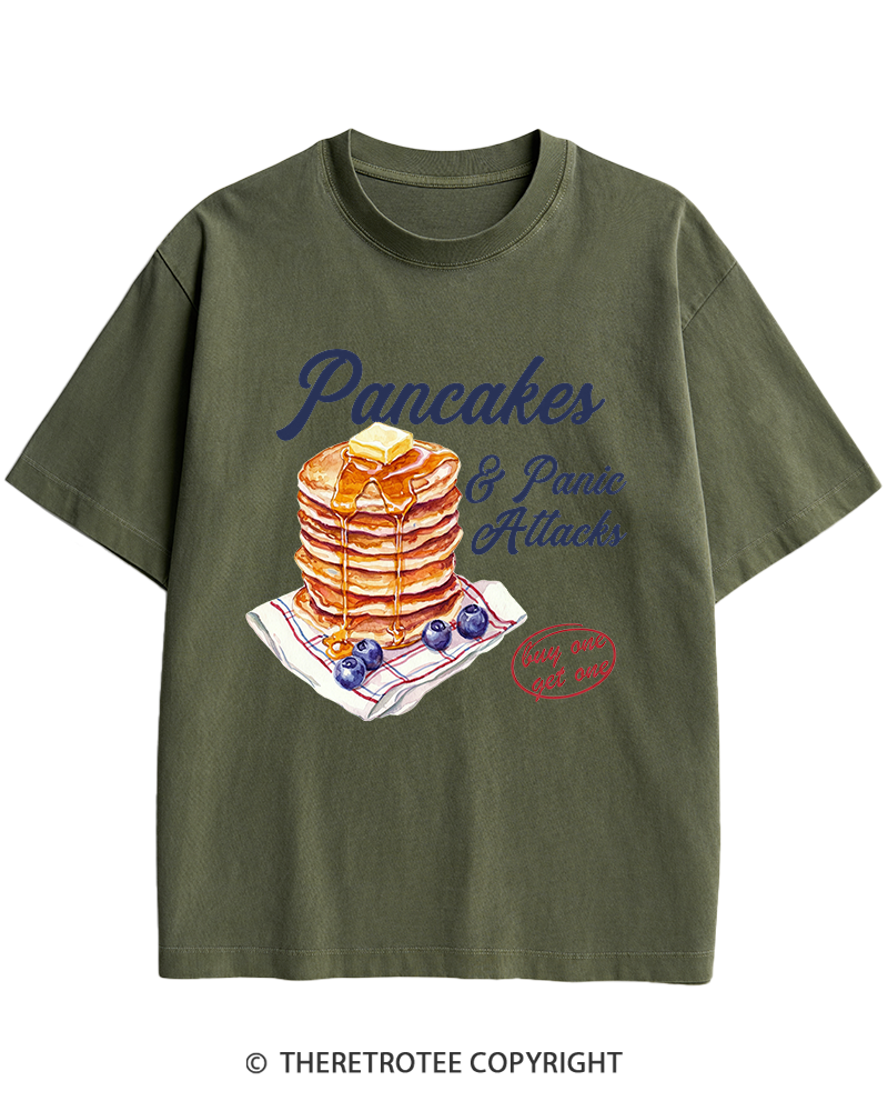 TheRetroTee Pancakes & Panic Attacks 1960s Heavy Cotton T-Shirt