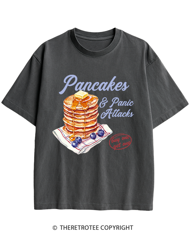 TheRetroTee Pancakes & Panic Attacks 1960s Heavy Cotton T-Shirt