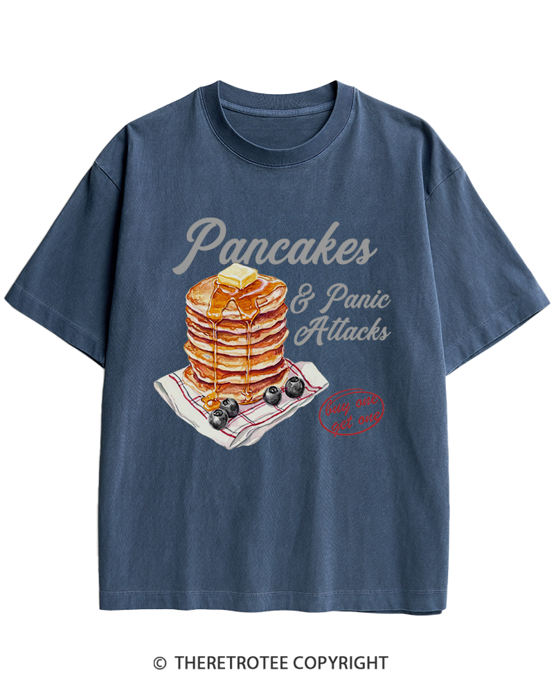 TheRetroTee Pancakes & Panic Attacks 1960s Heavy Cotton T-Shirt