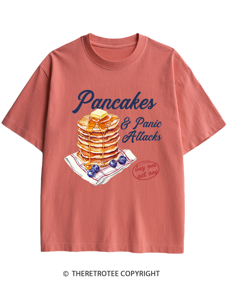 TheRetroTee Pancakes & Panic Attacks 1960s Heavy Cotton T-Shirt