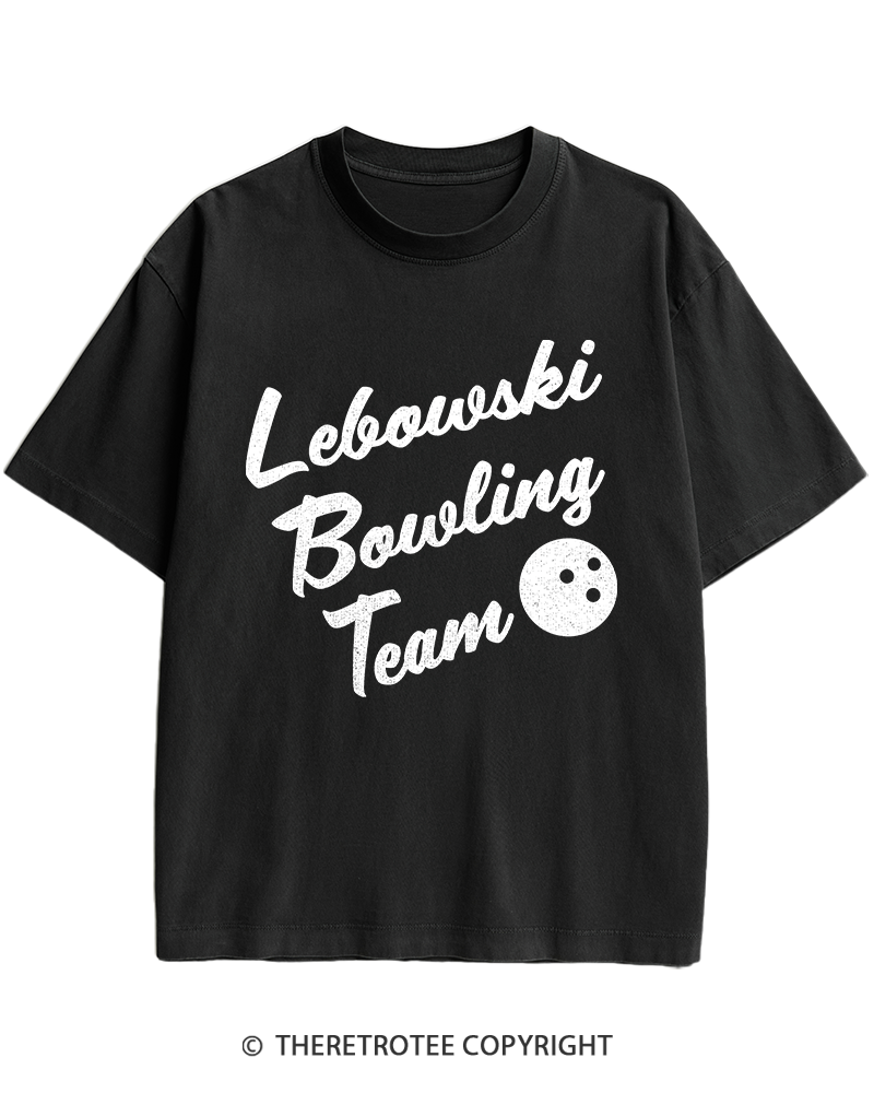 TheRetroTee Lebowski Bowling Team 1990s Heavy Cotton T-Shirt