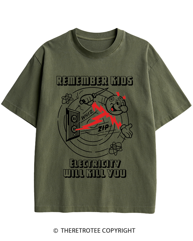 TheRetroTee Electricity Will Kill You 1960s Heavy Cotton T-Shirt