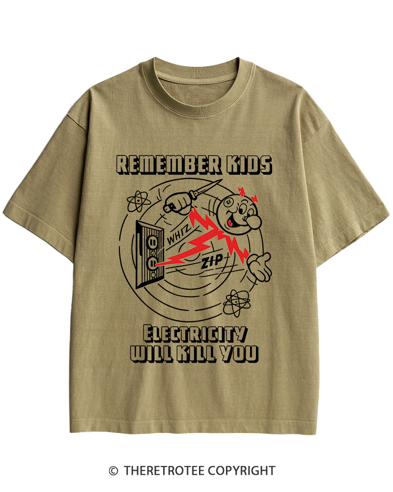 TheRetroTee Electricity Will Kill You 1960s Heavy Cotton T-Shirt