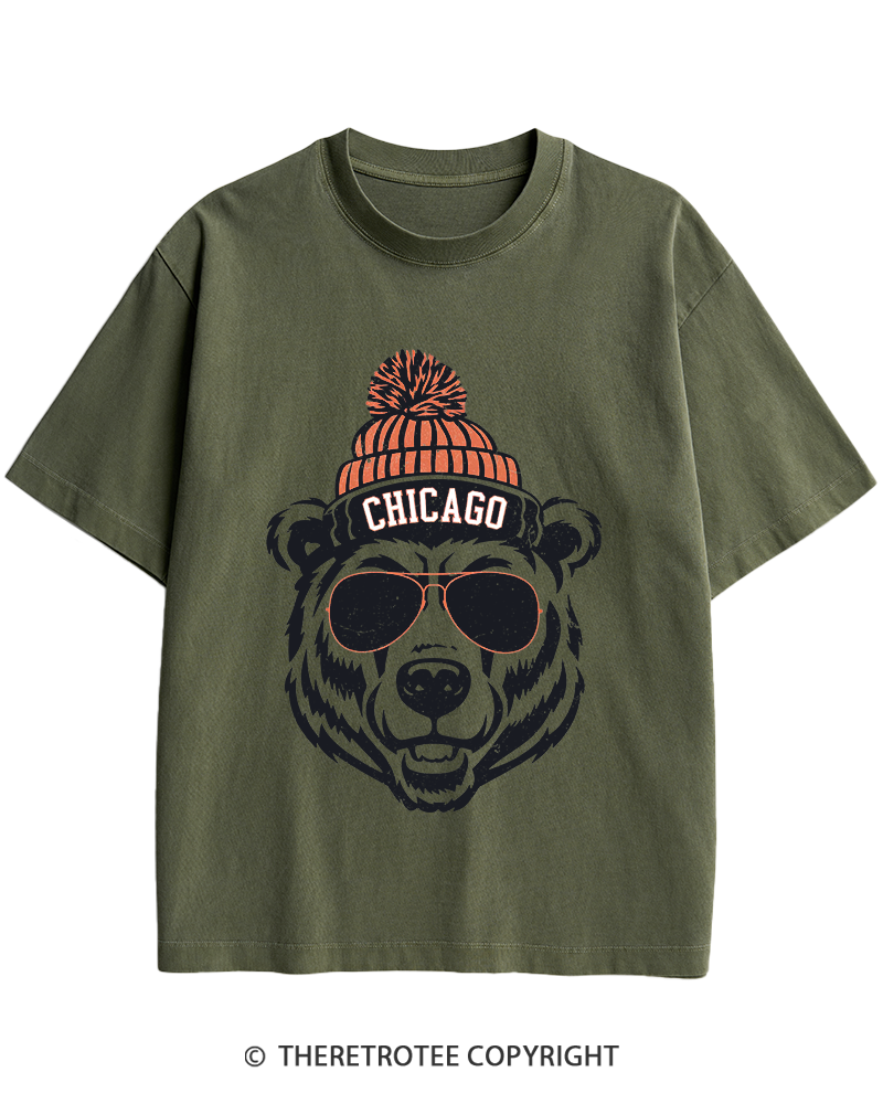 TheRetroTee Trendy Chicago Football Fan Heavy Cotton T-Shirt