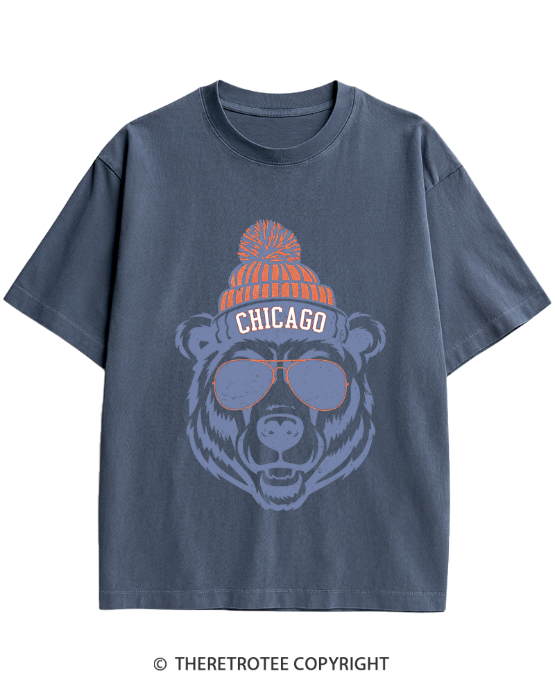 TheRetroTee Trendy Chicago Football Fan Heavy Cotton T-Shirt