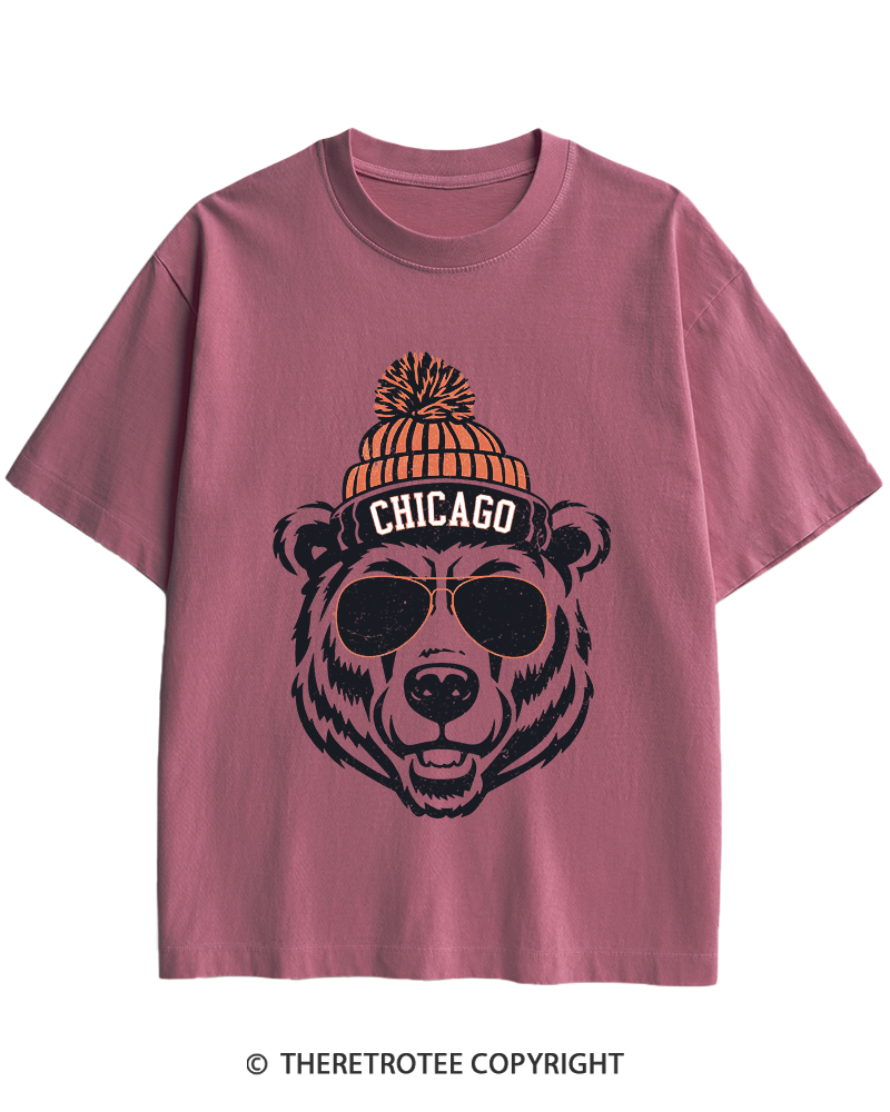 TheRetroTee Trendy Chicago Football Fan Heavy Cotton T-Shirt