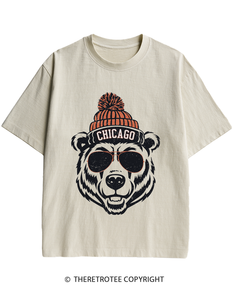 TheRetroTee Trendy Chicago Football Fan Heavy Cotton T-Shirt