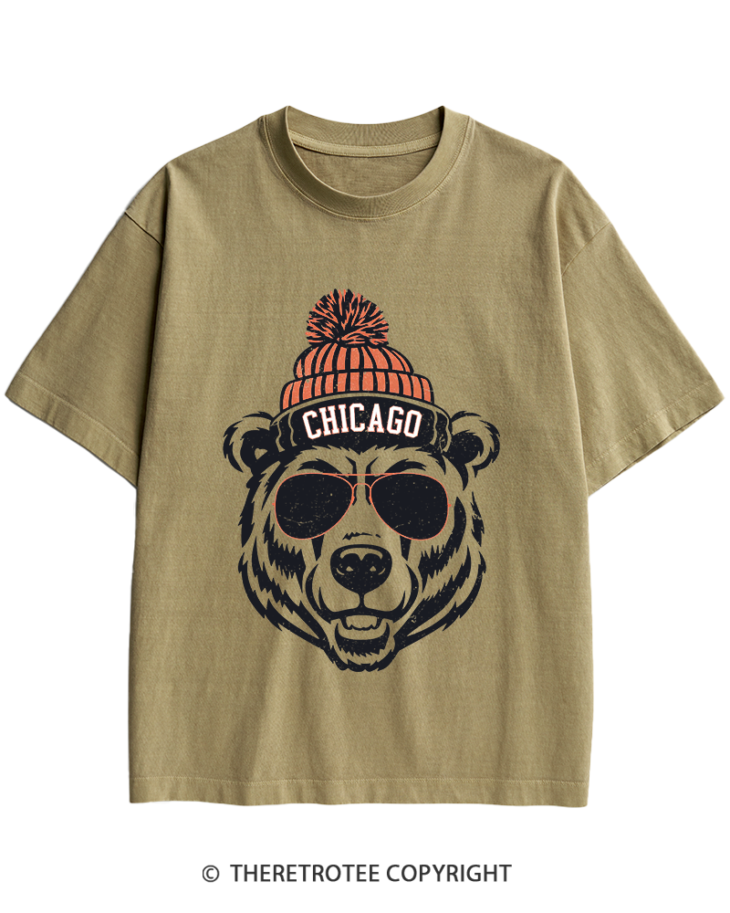TheRetroTee Trendy Chicago Football Fan Heavy Cotton T-Shirt