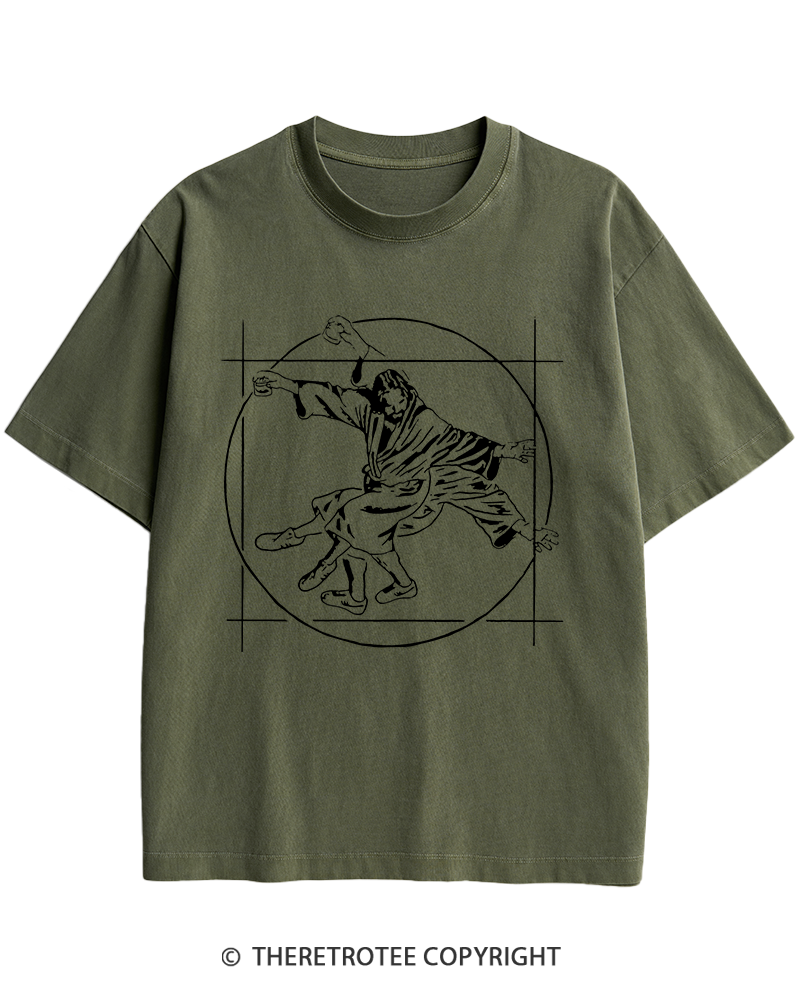 TheRetroTee Vitruvian Dude Blue Big Lebowski The Dude Tai Chi Heavy Cotton T-Shirt