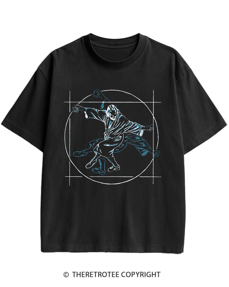 TheRetroTee Vitruvian Dude Blue Big Lebowski The Dude Tai Chi Heavy Cotton T-Shirt