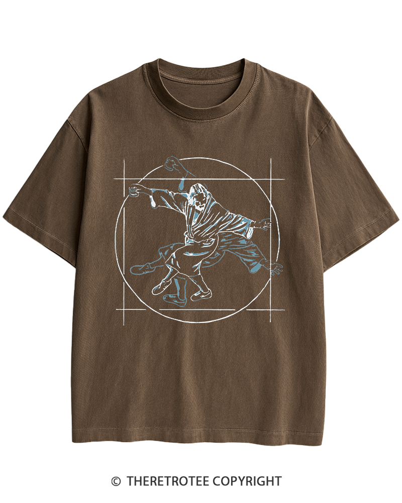 TheRetroTee Vitruvian Dude Blue Big Lebowski The Dude Tai Chi Heavy Cotton T-Shirt