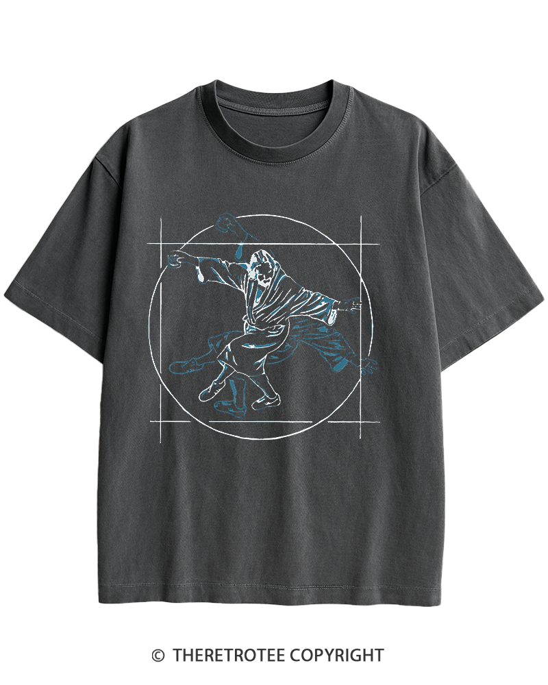 TheRetroTee Vitruvian Dude Blue Big Lebowski The Dude Tai Chi Heavy Cotton T-Shirt