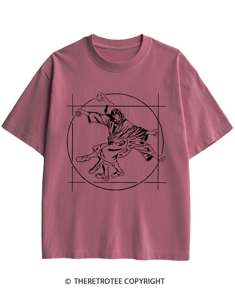 TheRetroTee Vitruvian Dude Blue Big Lebowski The Dude Tai Chi Heavy Cotton T-Shirt