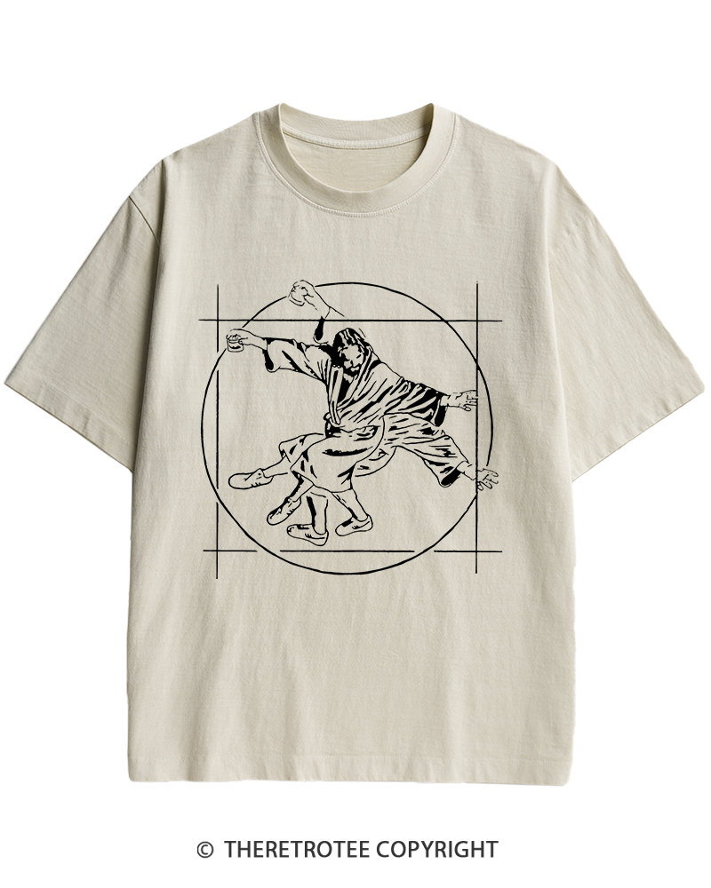 TheRetroTee Vitruvian Dude Blue Big Lebowski The Dude Tai Chi Heavy Cotton T-Shirt