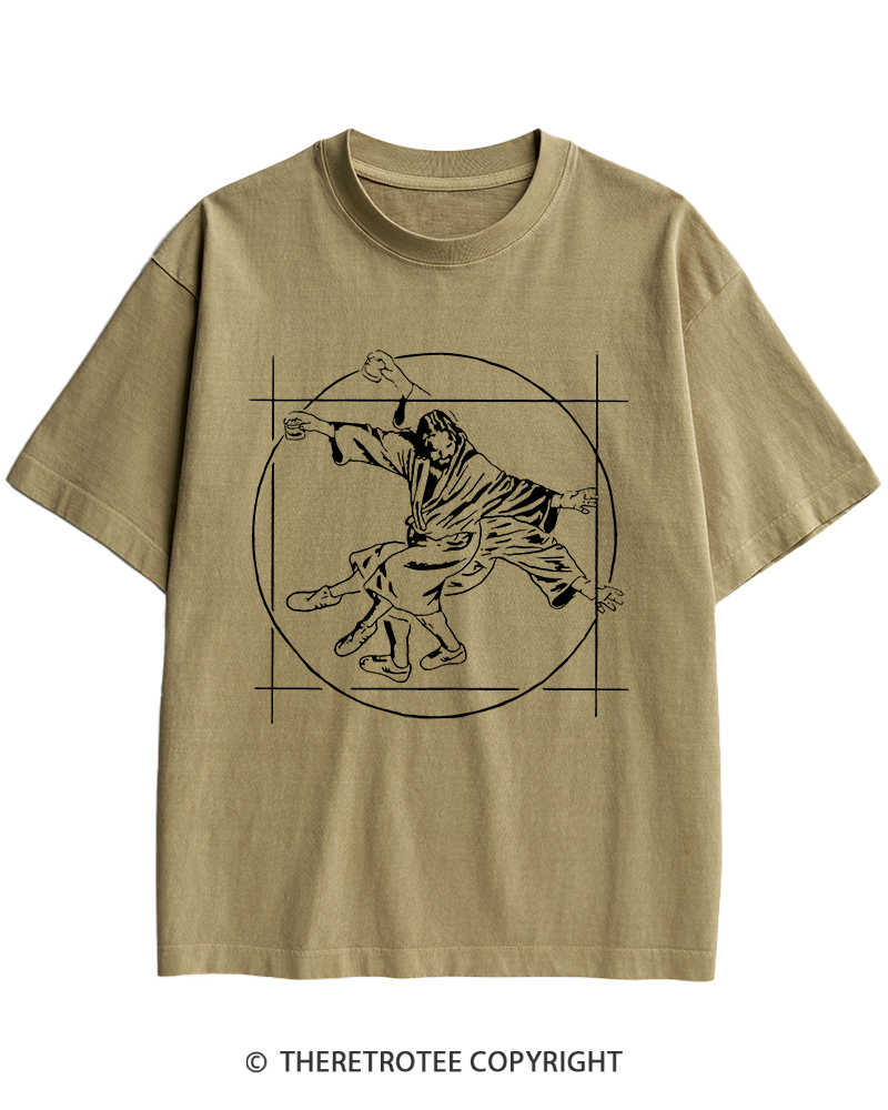 TheRetroTee Vitruvian Dude Blue Big Lebowski The Dude Tai Chi Heavy Cotton T-Shirt