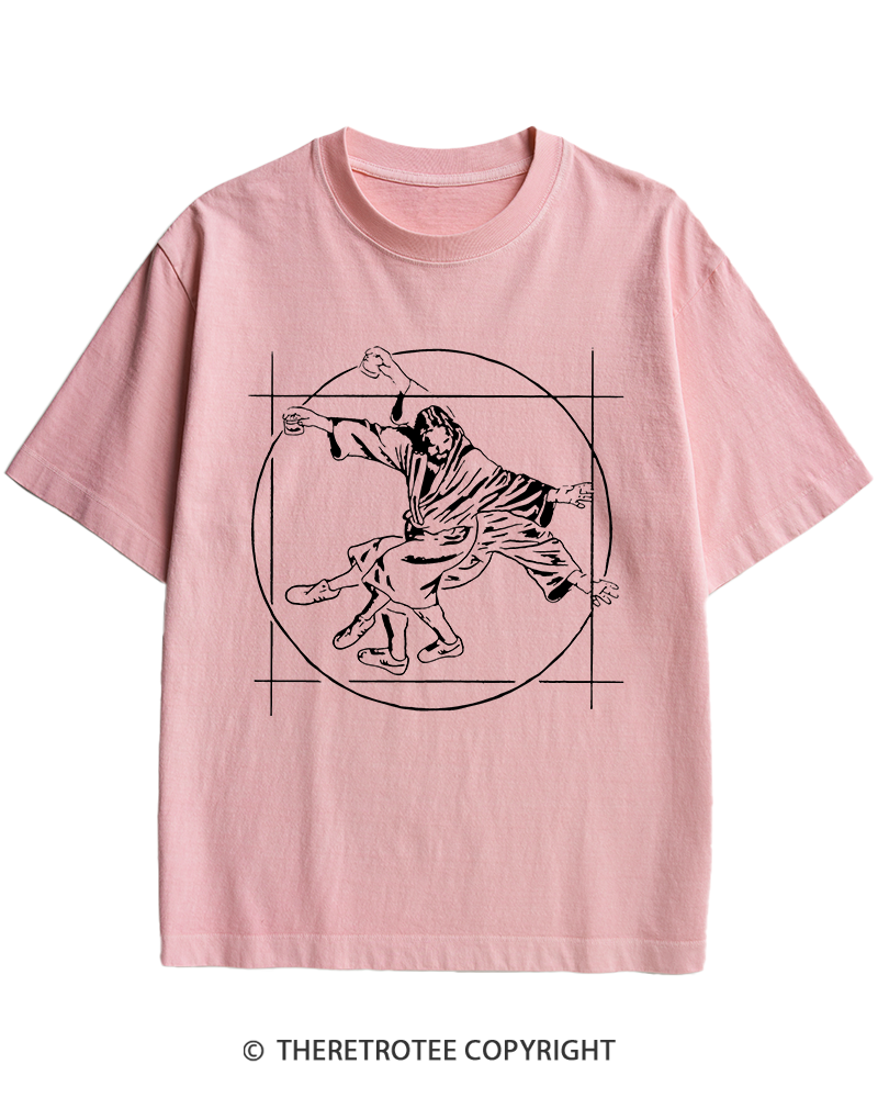 TheRetroTee Vitruvian Dude Blue Big Lebowski The Dude Tai Chi Heavy Cotton T-Shirt