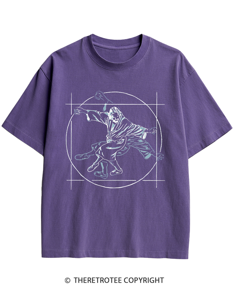 TheRetroTee Vitruvian Dude Blue Big Lebowski The Dude Tai Chi Heavy Cotton T-Shirt