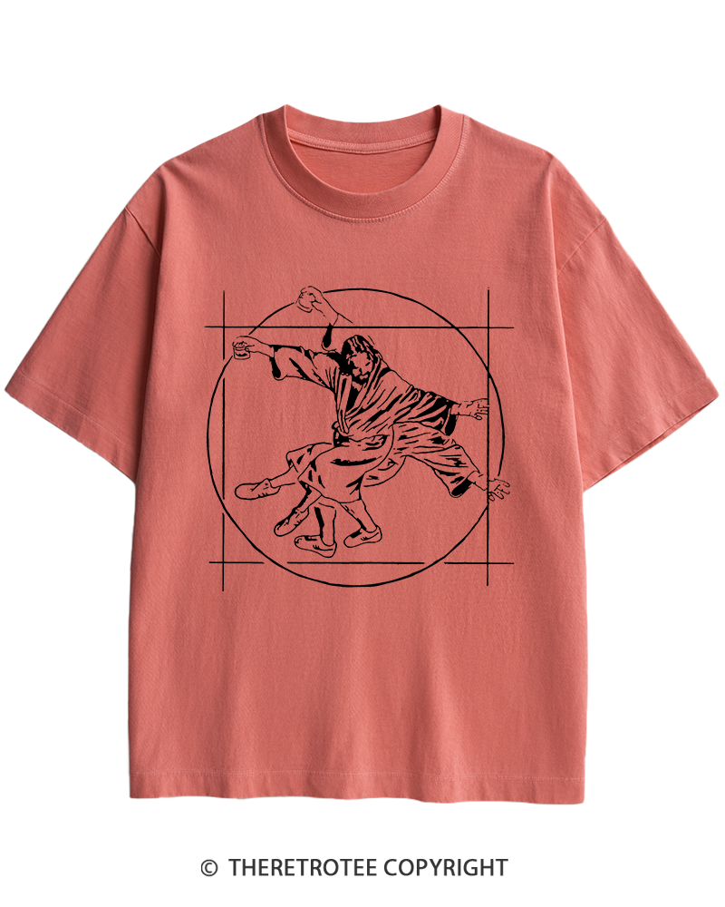 TheRetroTee Vitruvian Dude Blue Big Lebowski The Dude Tai Chi Heavy Cotton T-Shirt