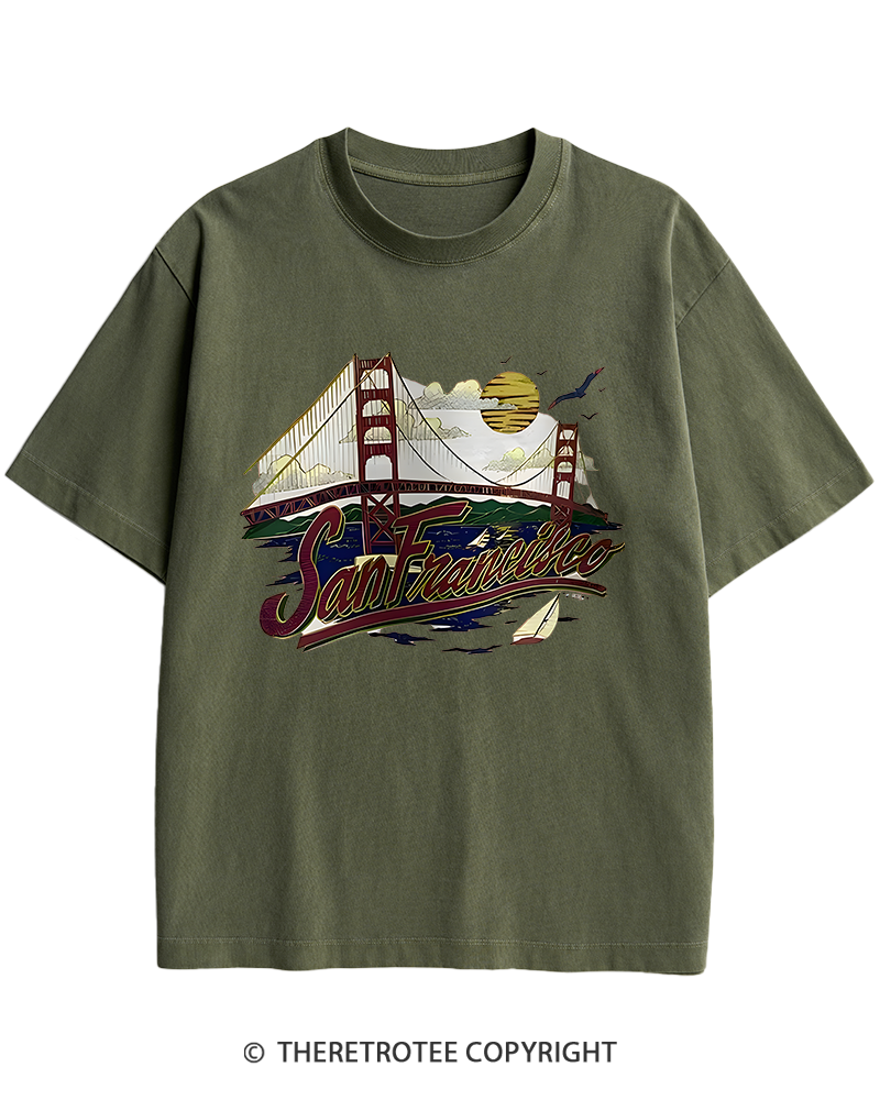 TheRetroTee Golden Gate Bridge 1980s Heavy Cotton T-Shirt