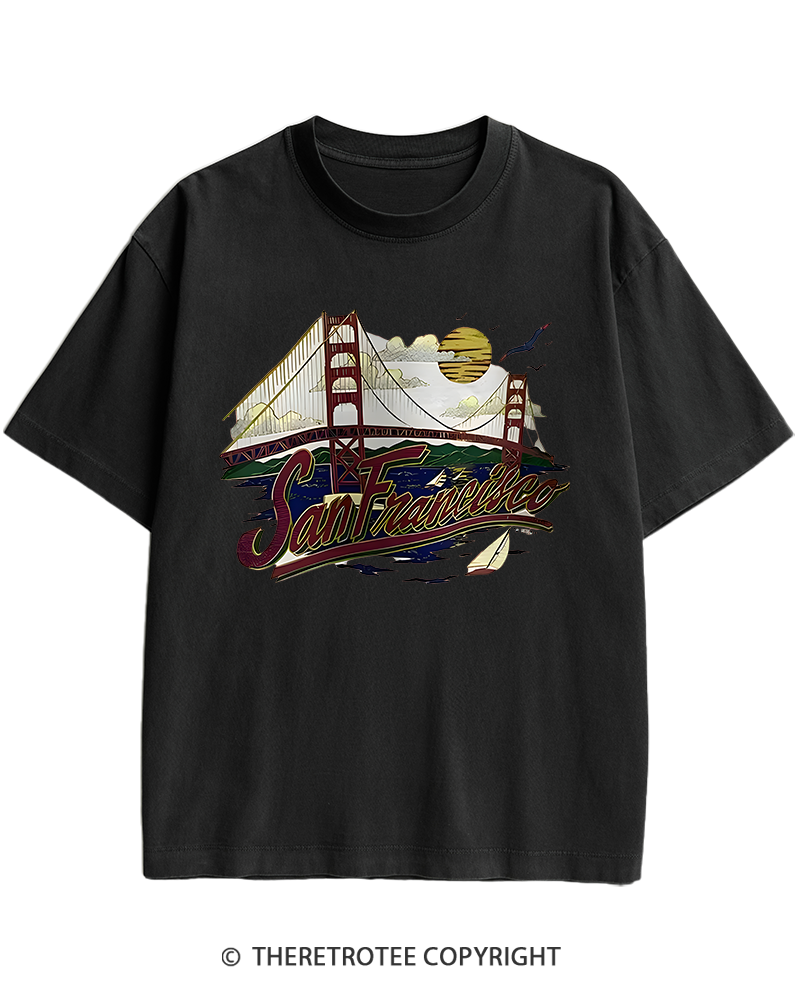 TheRetroTee Golden Gate Bridge 1980s Heavy Cotton T-Shirt