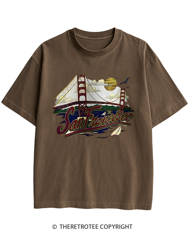 TheRetroTee Golden Gate Bridge 1980s Heavy Cotton T-Shirt