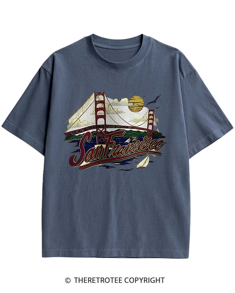TheRetroTee Golden Gate Bridge 1980s Heavy Cotton T-Shirt