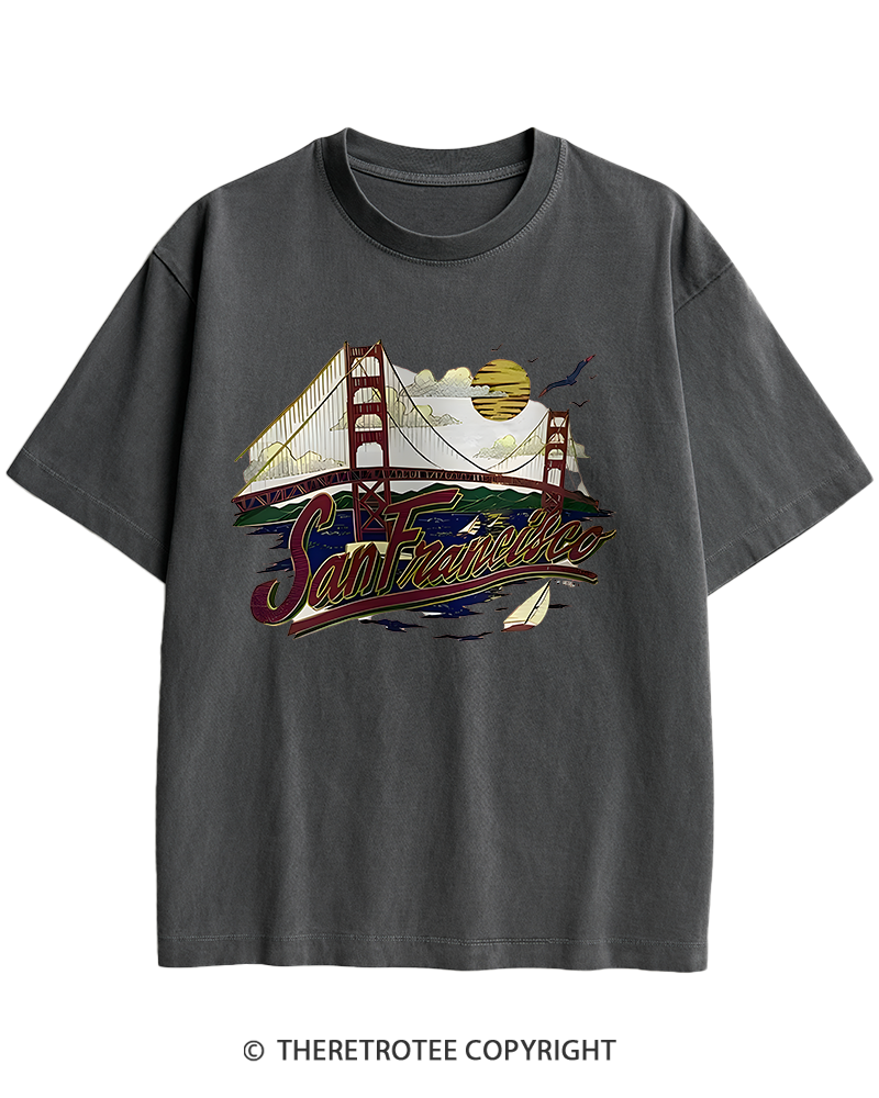 TheRetroTee Golden Gate Bridge 1980s Heavy Cotton T-Shirt