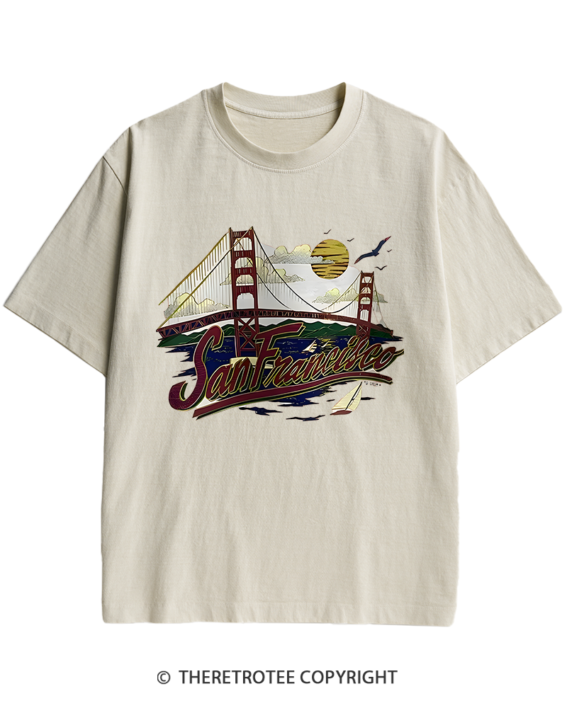 TheRetroTee Golden Gate Bridge 1980s Heavy Cotton T-Shirt