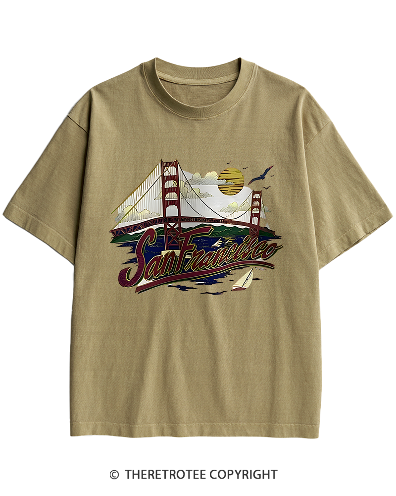 TheRetroTee Golden Gate Bridge 1980s Heavy Cotton T-Shirt