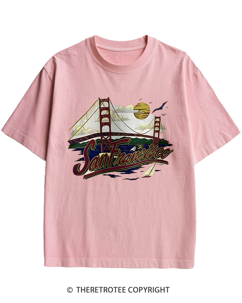 TheRetroTee Golden Gate Bridge 1980s Heavy Cotton T-Shirt