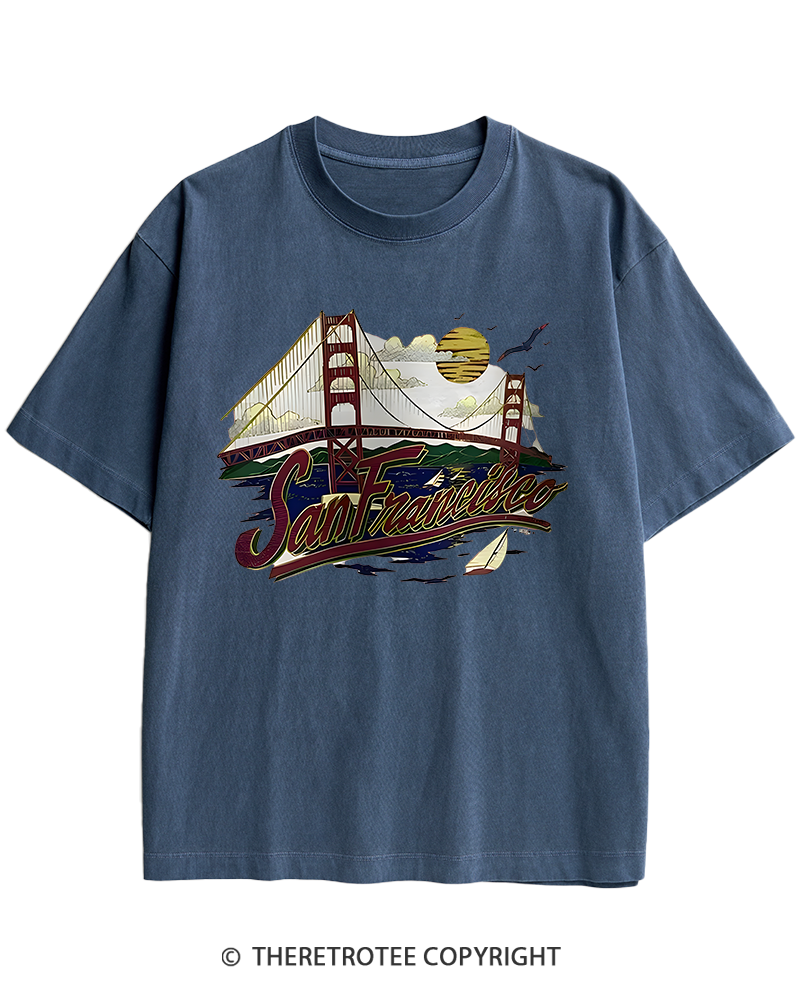 TheRetroTee Golden Gate Bridge 1980s Heavy Cotton T-Shirt