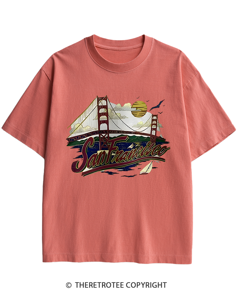 TheRetroTee Golden Gate Bridge 1980s Heavy Cotton T-Shirt