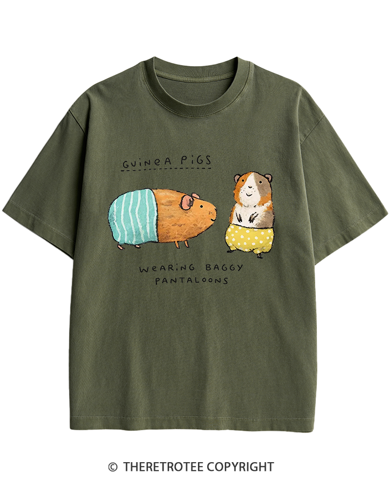 TheRetroTee Vintage Cute Guinea Pig Whimsical Heavy Cotton T-Shirt