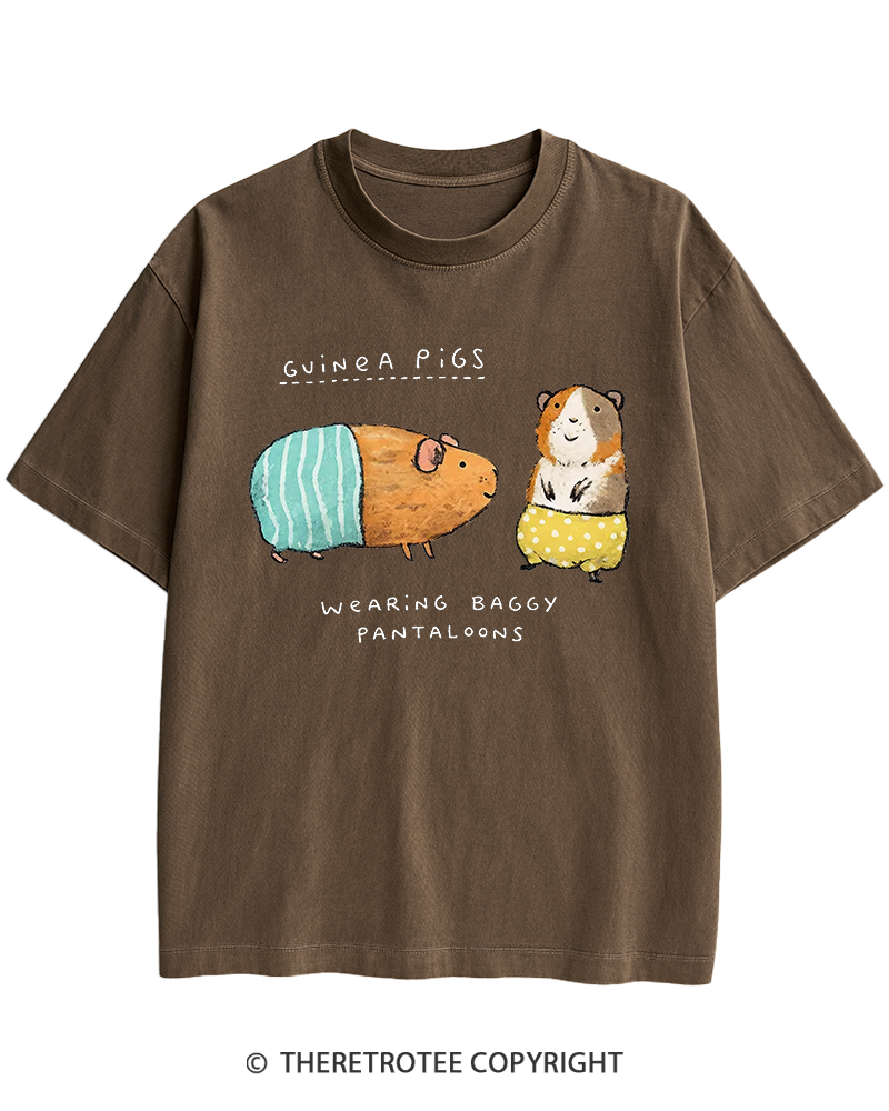 TheRetroTee Vintage Cute Guinea Pig Whimsical Heavy Cotton T-Shirt