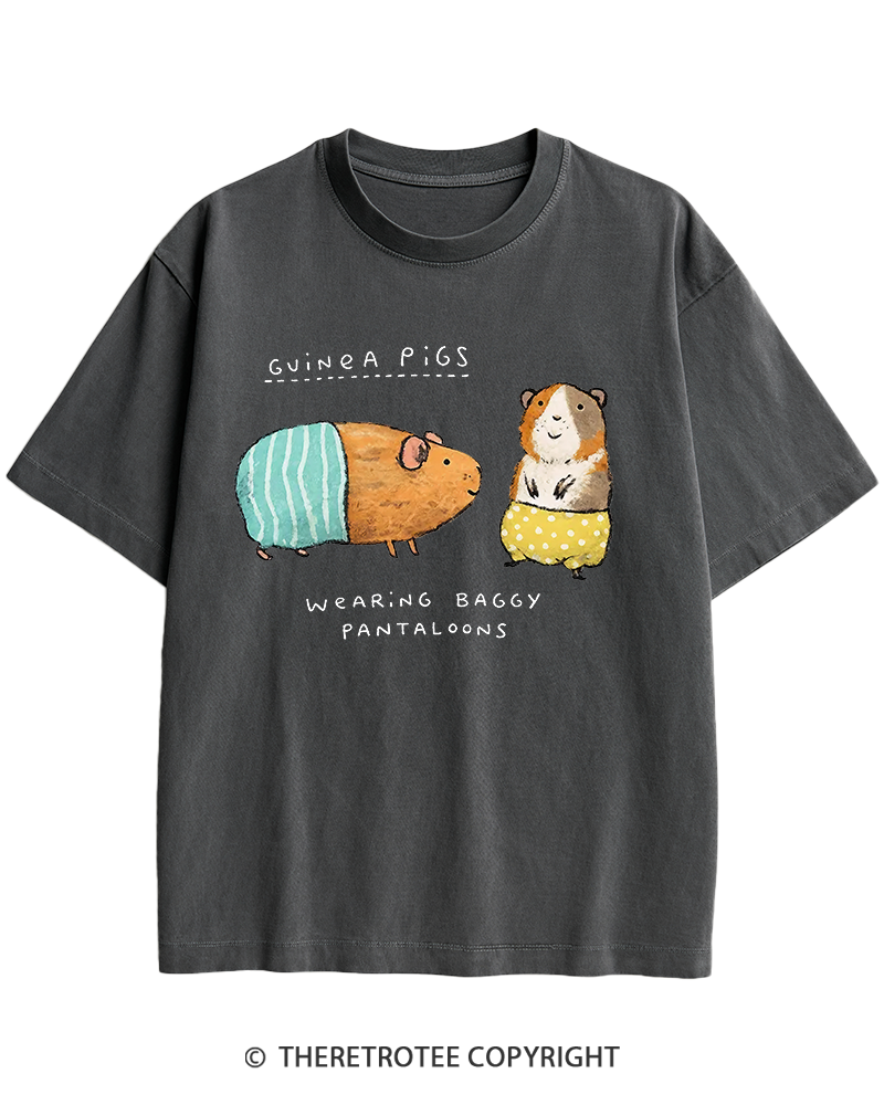 TheRetroTee Vintage Cute Guinea Pig Whimsical Heavy Cotton T-Shirt