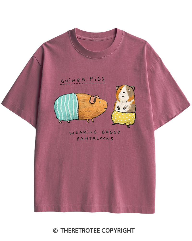 TheRetroTee Vintage Cute Guinea Pig Whimsical Heavy Cotton T-Shirt