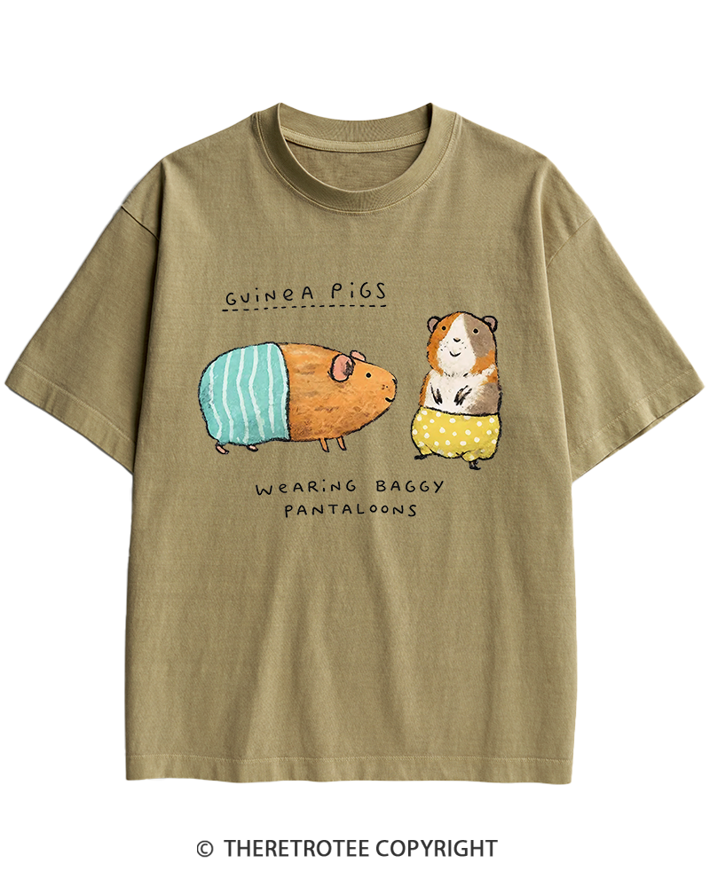 TheRetroTee Vintage Cute Guinea Pig Whimsical Heavy Cotton T-Shirt
