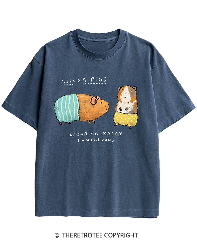 TheRetroTee Vintage Cute Guinea Pig Whimsical Heavy Cotton T-Shirt
